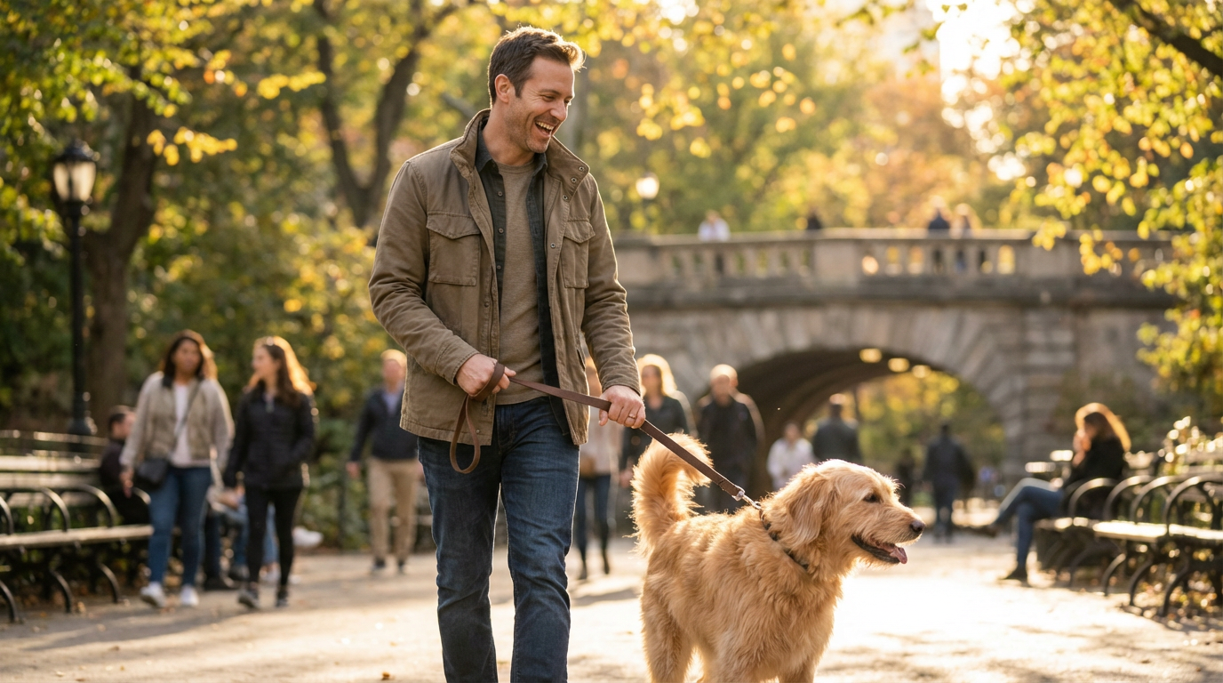 Ситтер Макс на прогулке с собакой